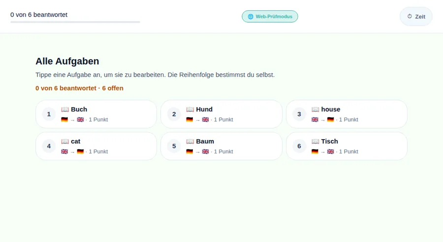 Ansicht eines Kindes im Test mit sechs Aufgaben